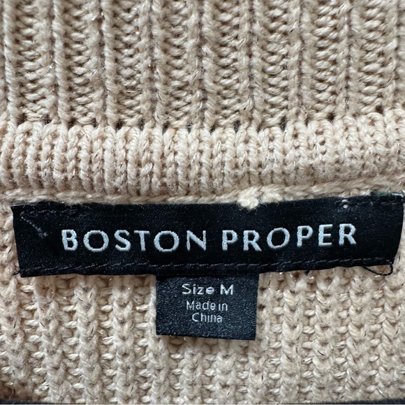 NWT Boston Proper Cold-Shoulder Lurex Cowl-Neck Sweater Dress Tan Gold Medium - Picture 6 of 15